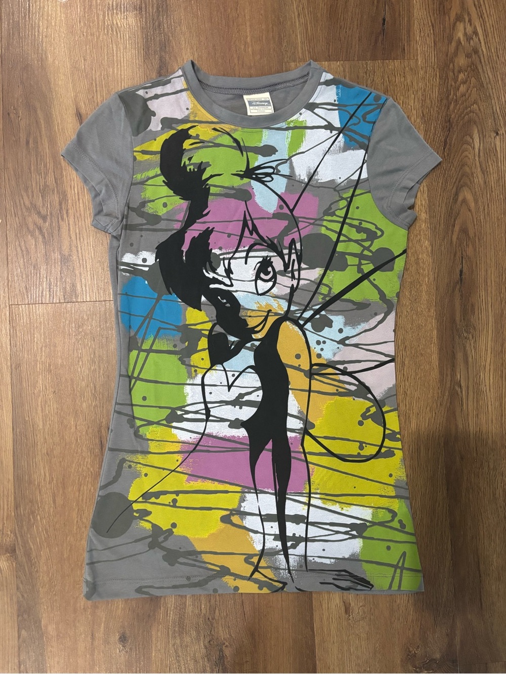 Vintage Y2K Disney Tinkerbell Colorful Abstract Graphic T Shirt Women’s Medium